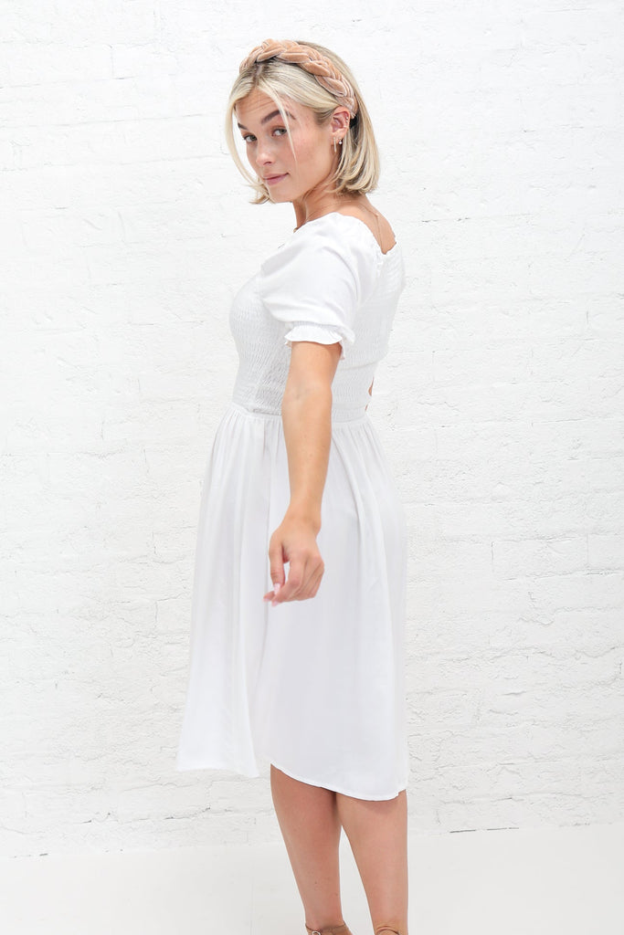 The Spencer Midi Dress in White Sheen